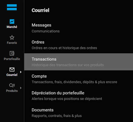 DEGIRO transactions menu